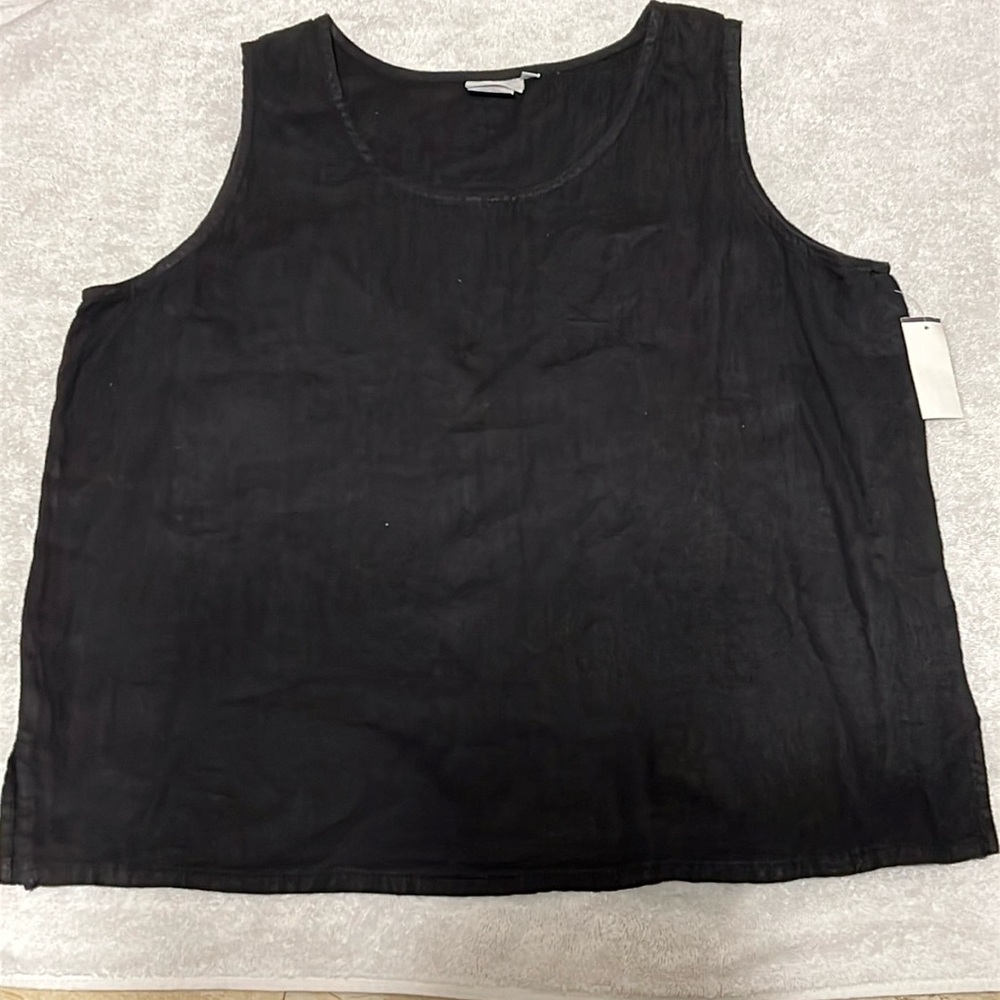 Hot Cotton 100% Black Linen Tank Top Women's L NWT